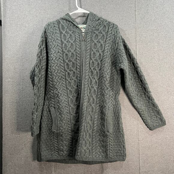 Aran Craft Merino Wool Zip-Front Lone Sweater Cardigan Moss Green, Medium - Picture 1 of 11